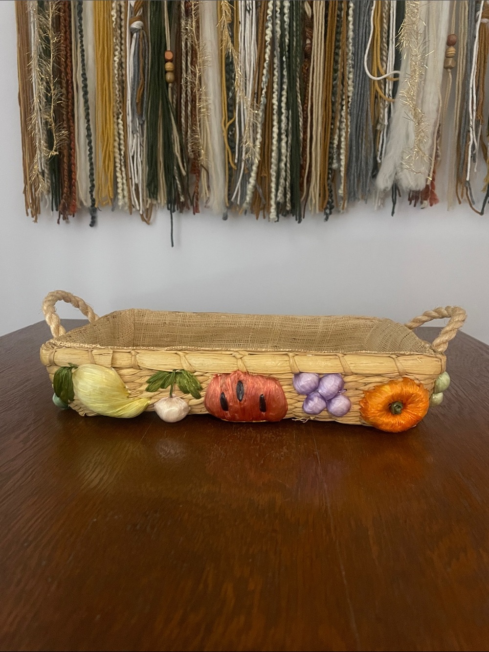 Woven Basket with Fruit Accents and handles